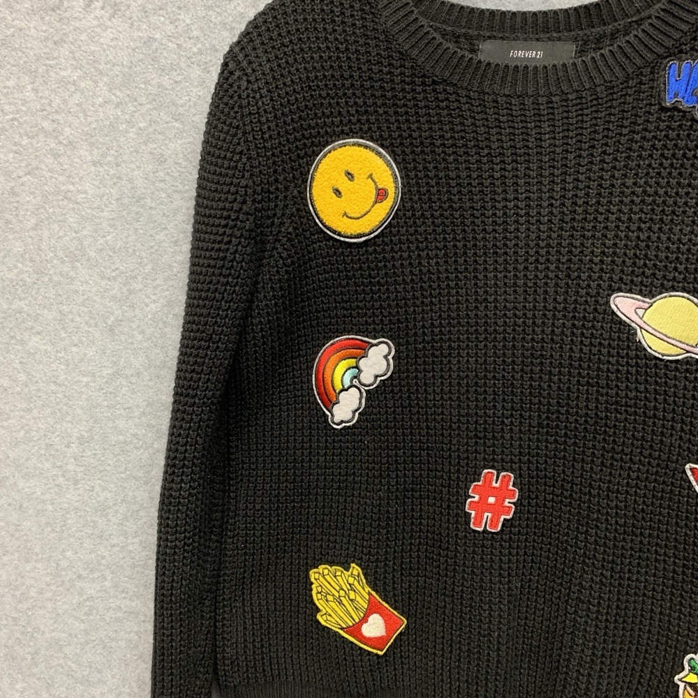 Forever 21‎ Novelty Sweater Size S Black Whimsigoth Indie Cotton Kidcore Rainbow - Picture 3 of 8